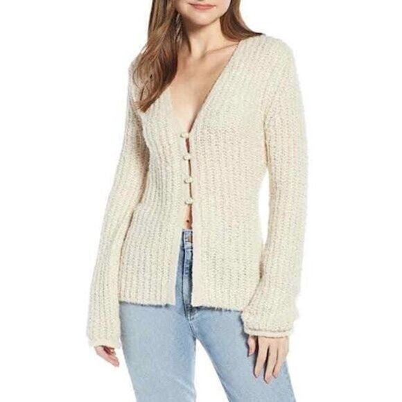 Something Navy Cozy Soft Chunky Knit Pearl Button Cardigan Sz L - Picture 1 of 6